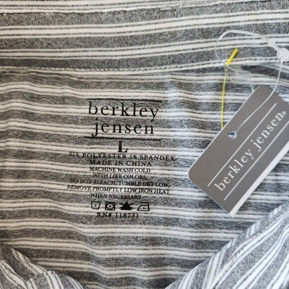 Berkley‎ & Jensen Polo Shirt Gray Striped Polyester Quick Dry Mens Large NWT NEW - Picture 6 of 8